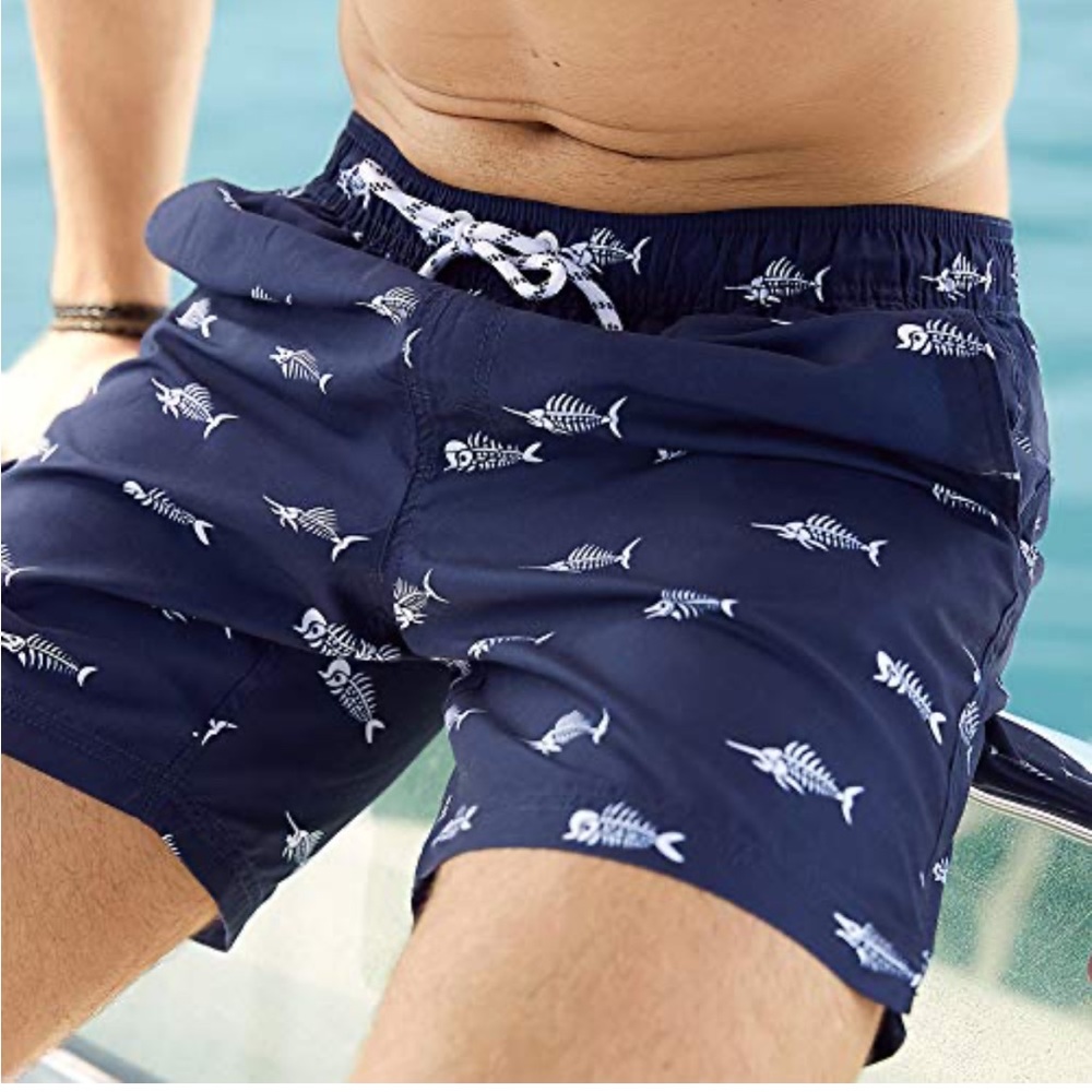 Maamgic Men's Navy Slim Fit 7 Inch Swim Shorts Swim Trunks Sz. L